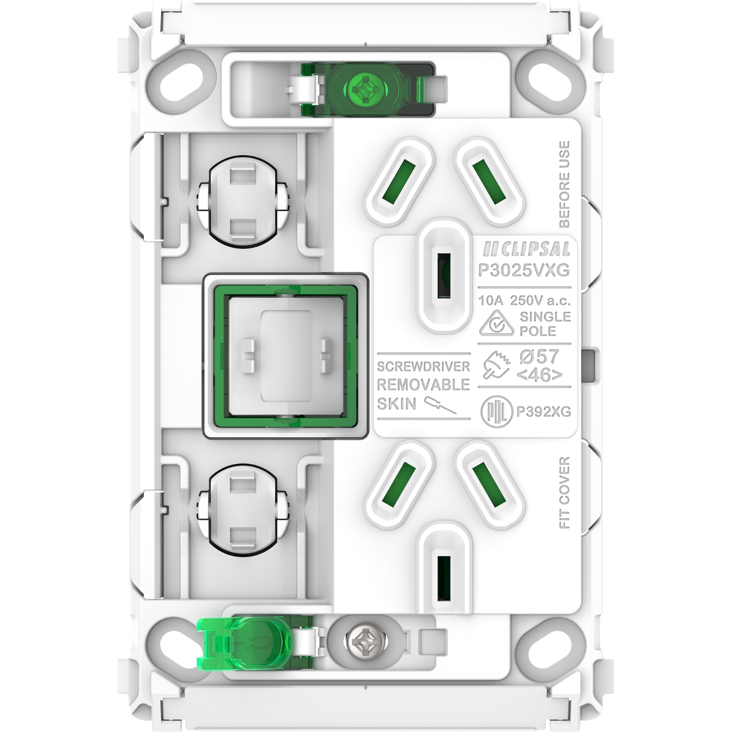 PDL Pro Series - Grid Double Switched Socket 10A + Switch Vertical