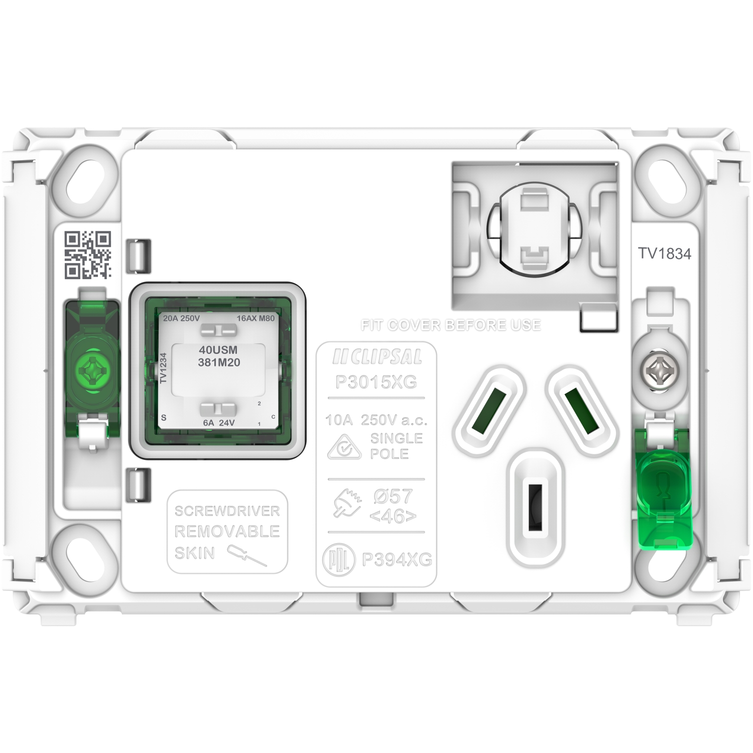 PDL Pro Series - Grid Single Switched Socket 10A + Switch Horizontal