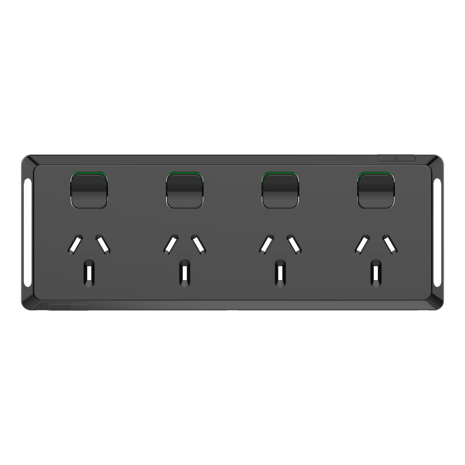 PDL Pro Series - Cover Plate Quad Swiched Socket 10A Horizontal - Black