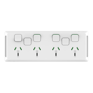 Pro Series, Switched Socket, 4 Switch & 4 Socket, 2G, Horiz, 10 A,