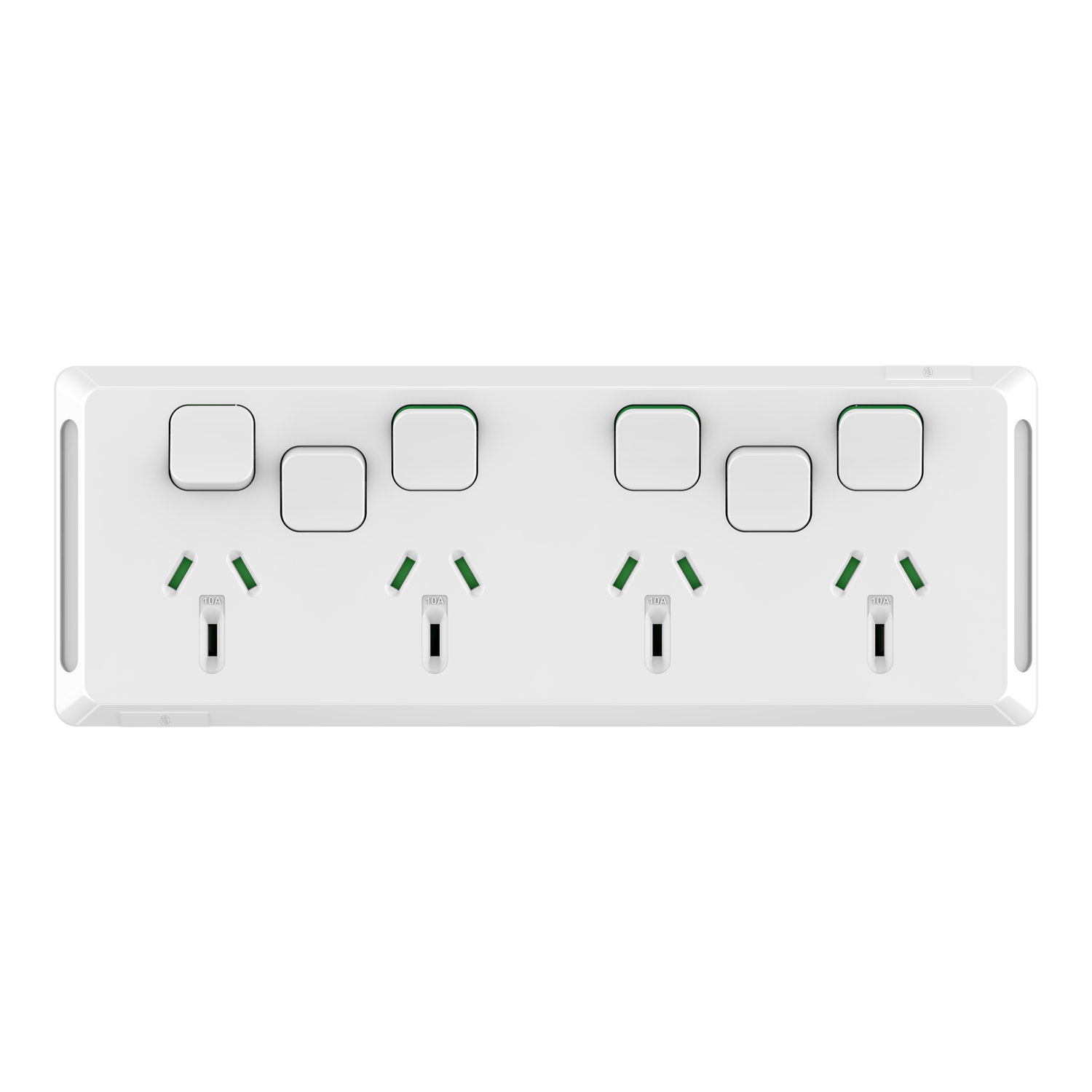 PDL Pro Series - Quad Swiched Socket 10A + 2 Switches Horizontal - White