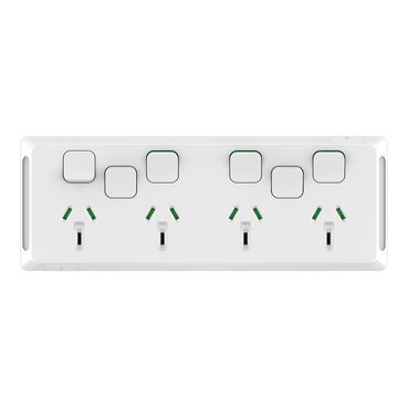 Pro Series, Quad Swiched Socket, 10A + 2 Switches Horizontal
