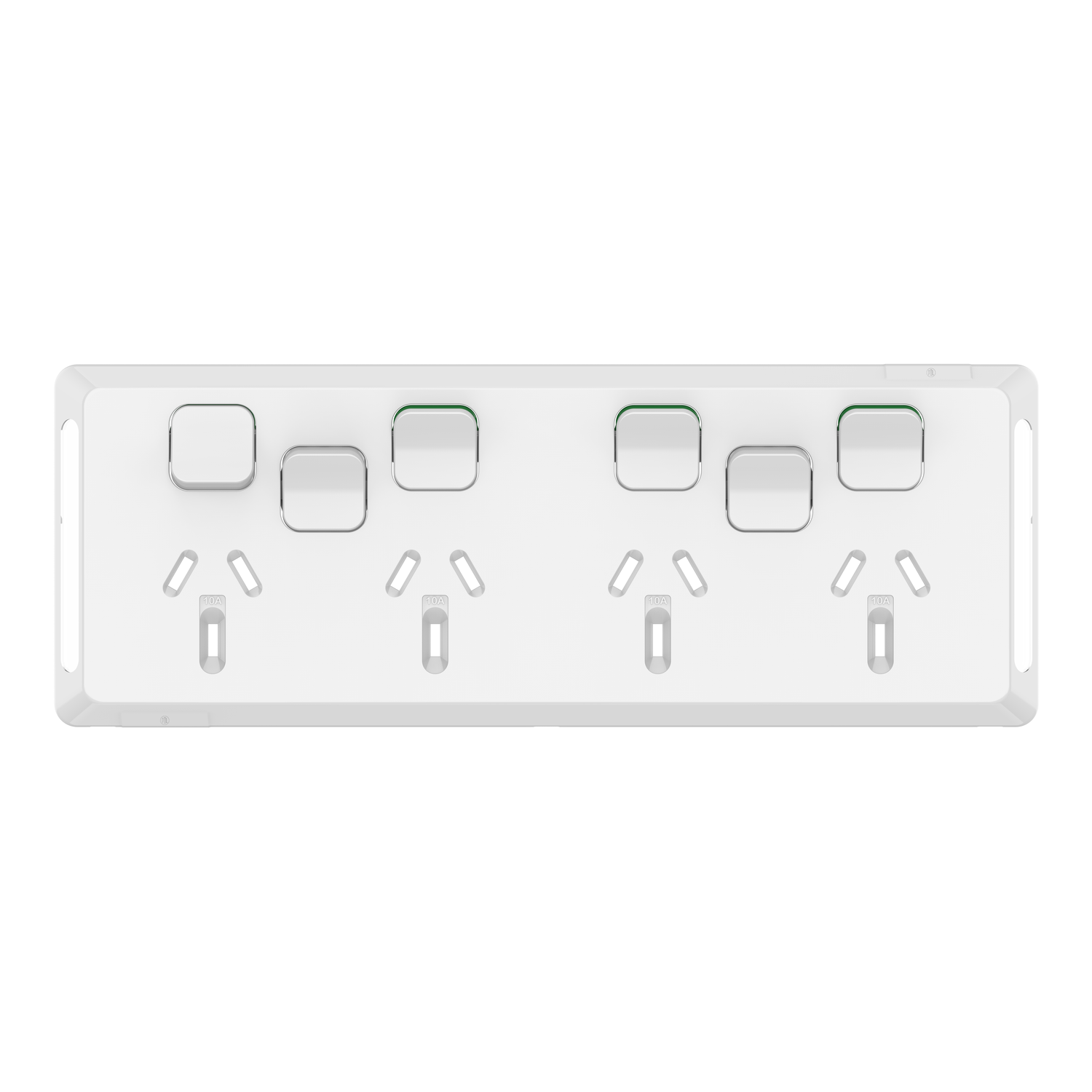 PDL Pro Series - Cover Plate Quad Swiched Socket 10A + 2 Switches Horizontal - White