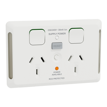 Pro Series, Double Switched Socket, RCD, 30mA, 10A, Horizontal