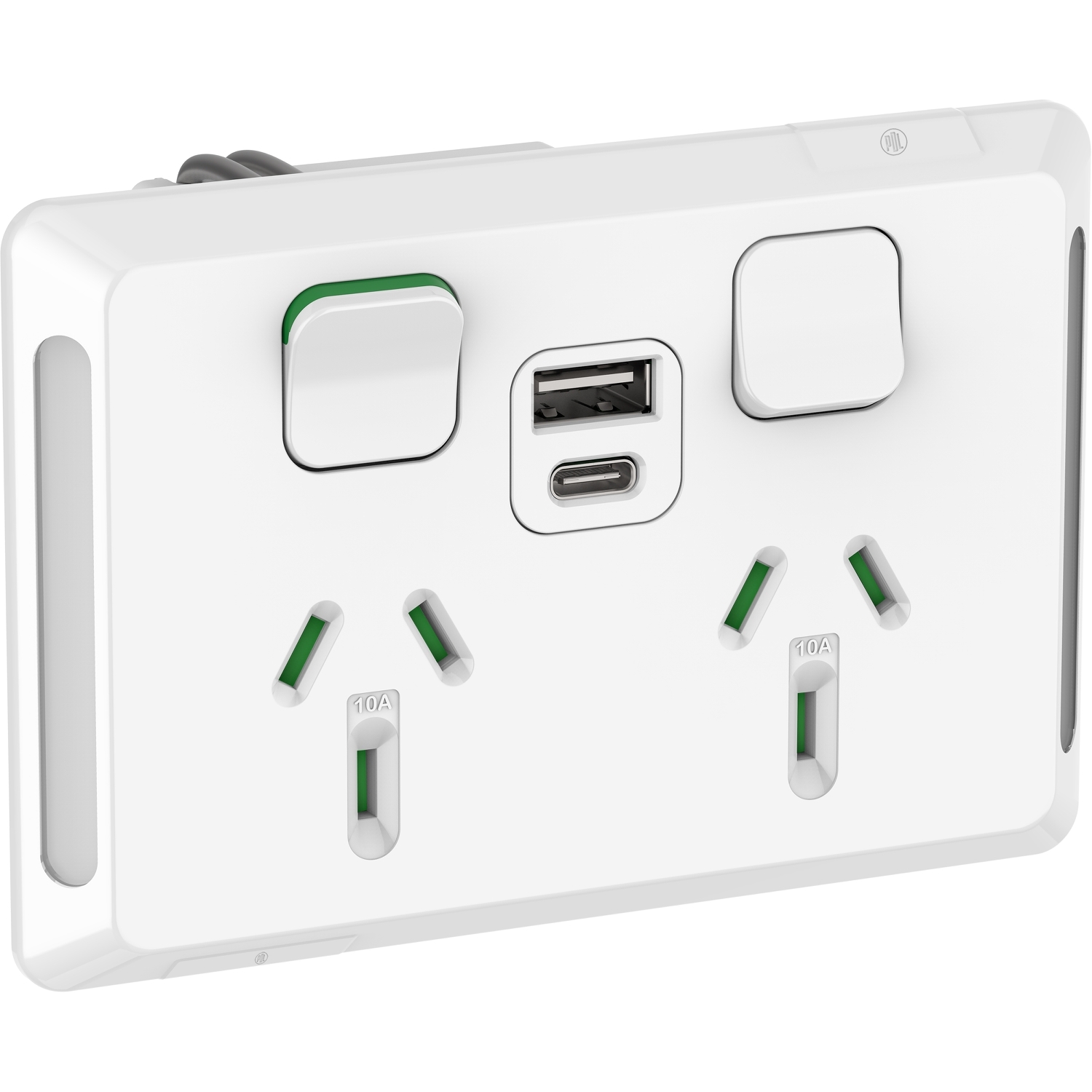 PDL Pro Series - Double Swiched Socket 10A + Dual USB Type A+C Horizontal - White