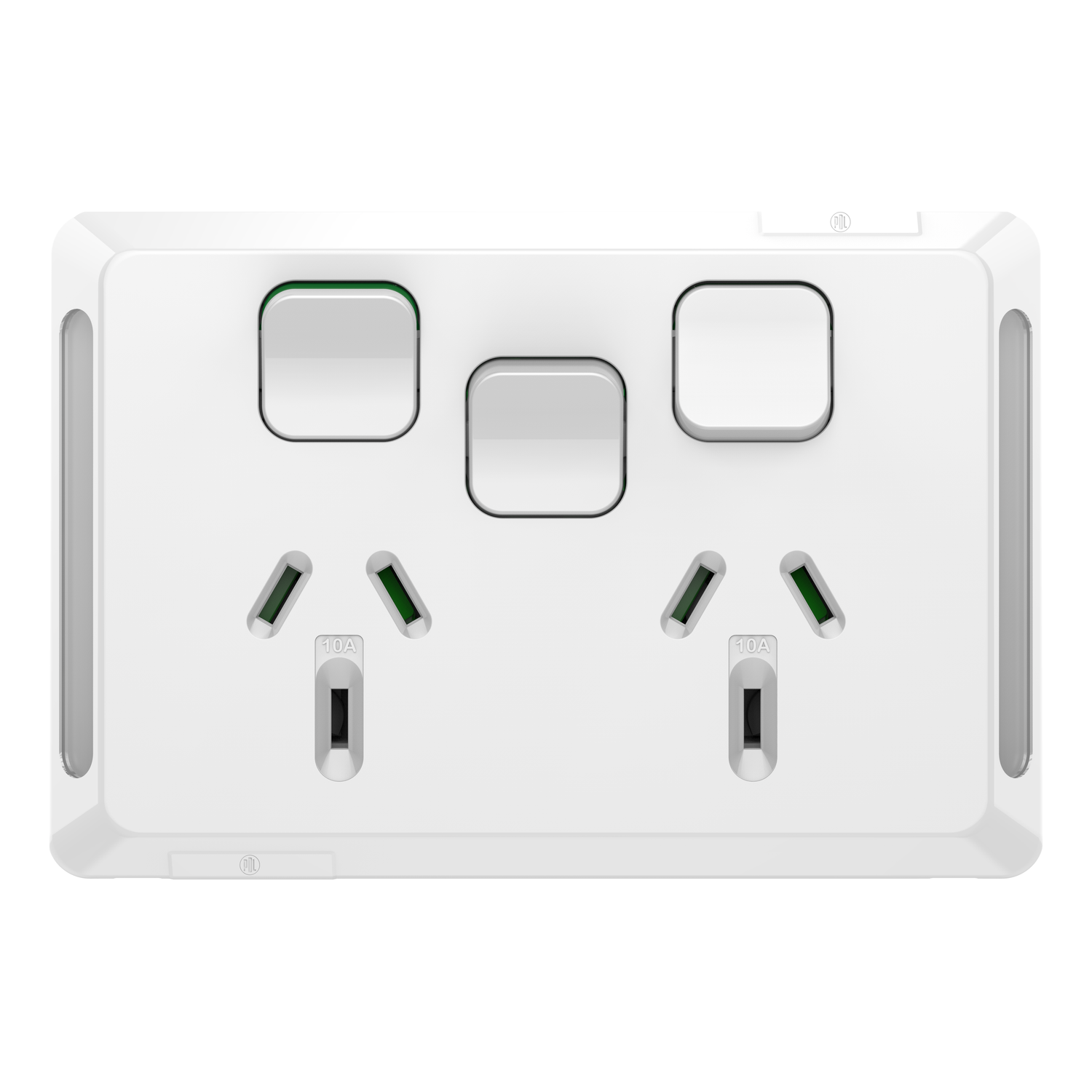 PDL Pro Series - Double Swiched Socket 10A + Switch Horizontal - White