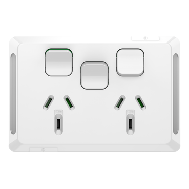 Pro Series, Double Swiched Socket, 10A + Switch Horizontal