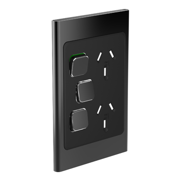 Iconic, Styl Cover Plate Double Switched Socket + Switch, Vertical