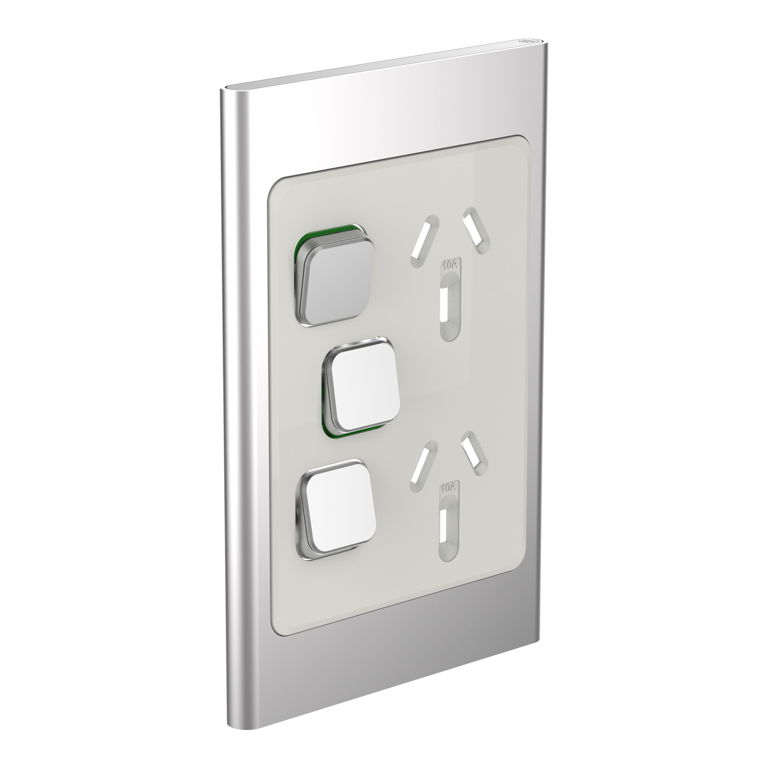 PDL Iconic Styl - Cover Plate Double Switched Socket + Switch Vertical - Silver