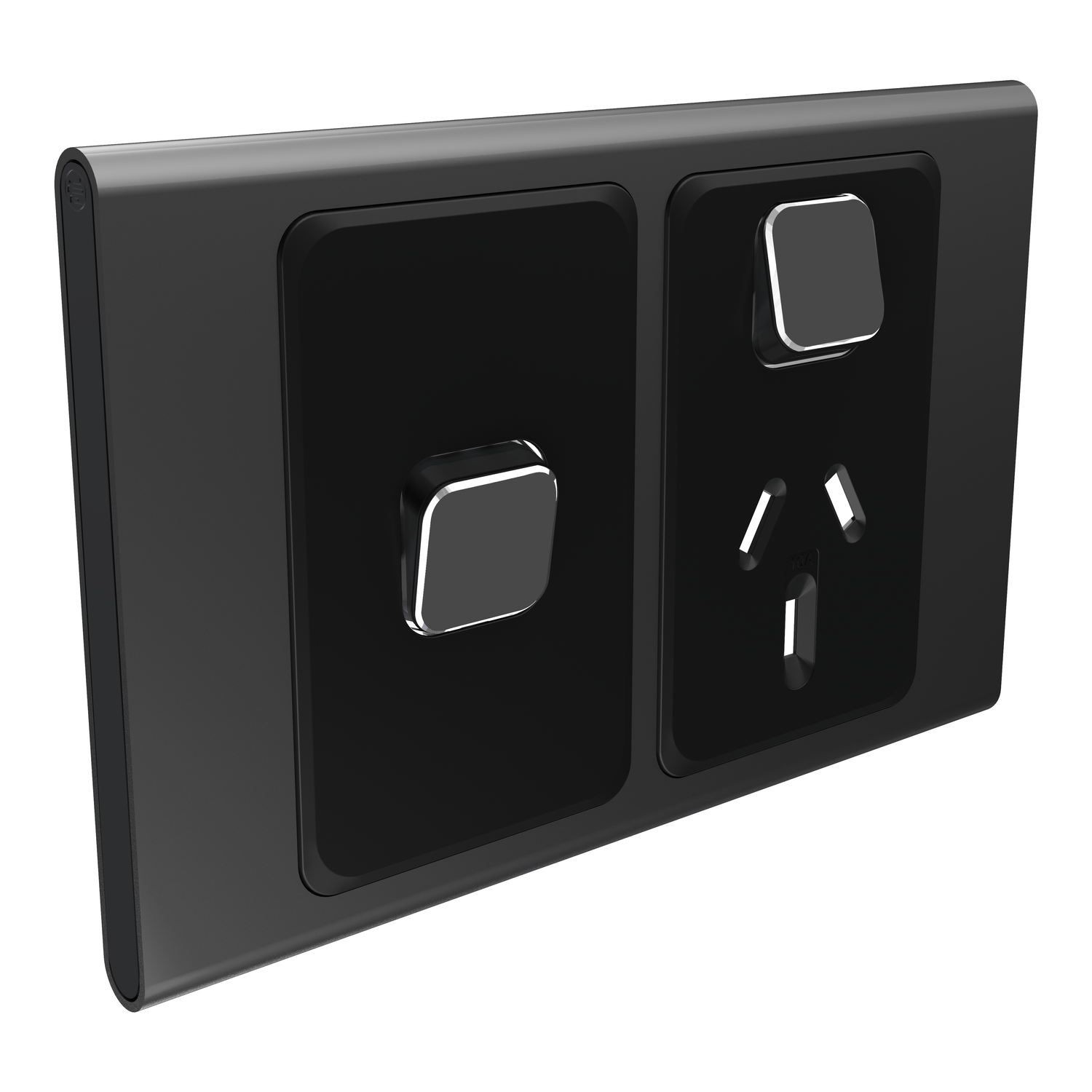 PDL Iconic Styl - Cover Plate Switched Socket + Switch Horizontal - Silver Shadow