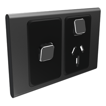 Iconic, Styl Cover Plate Switched Socket + Switch, Horizontal, Silver Shadow