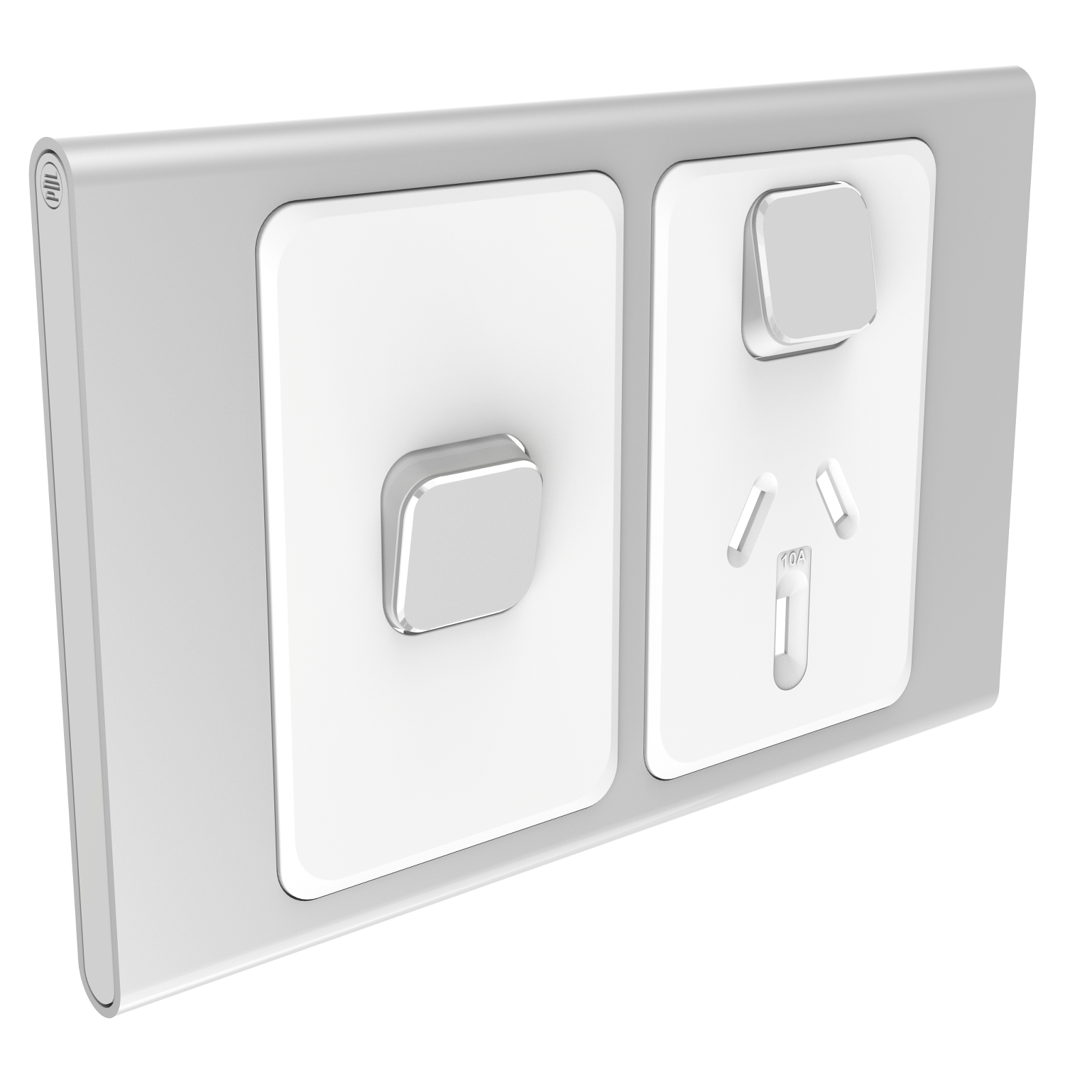 PDL Iconic Styl - Cover Plate Switched Socket + Switch Horizontal - Silver