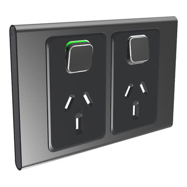 Iconic, Styl Cover Plate Double Switched Socket, Horizontal, Silver Shadow