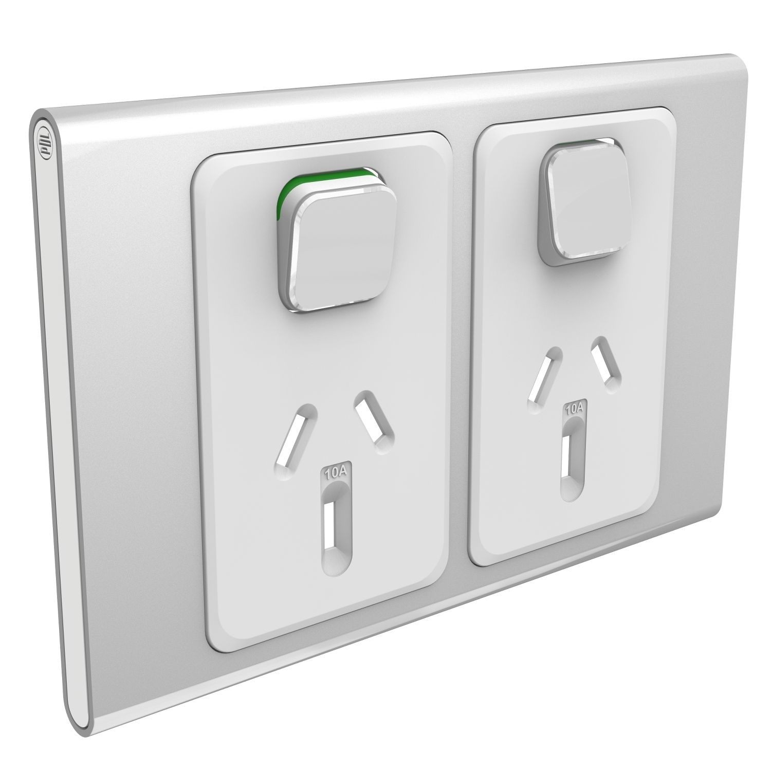 PDL Iconic Styl - Cover Plate Double Switched Socket Horizontal - Silver