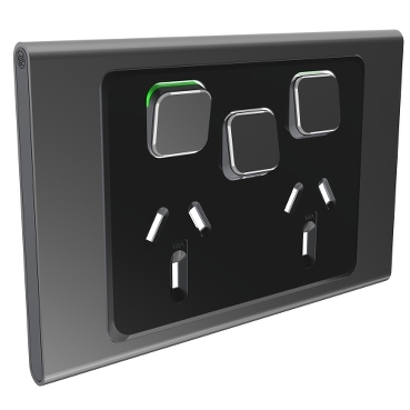 PDL Iconic Styl Double Power Point Skin With 1 Extra Switch, Horizontal Mount, 250V, 10A 
