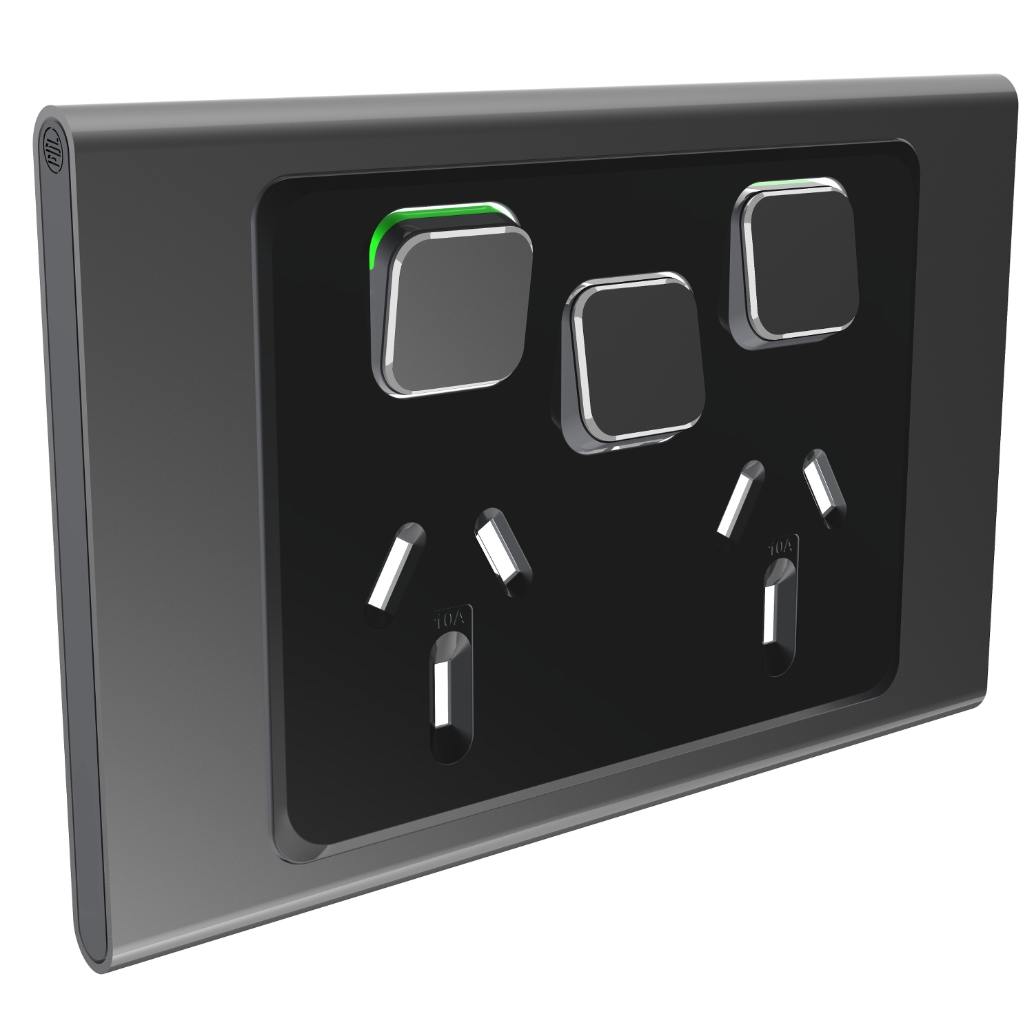PDL Iconic Styl - Cover Plate Double Switched Socket + Switch Horizontal - Silver Shadow