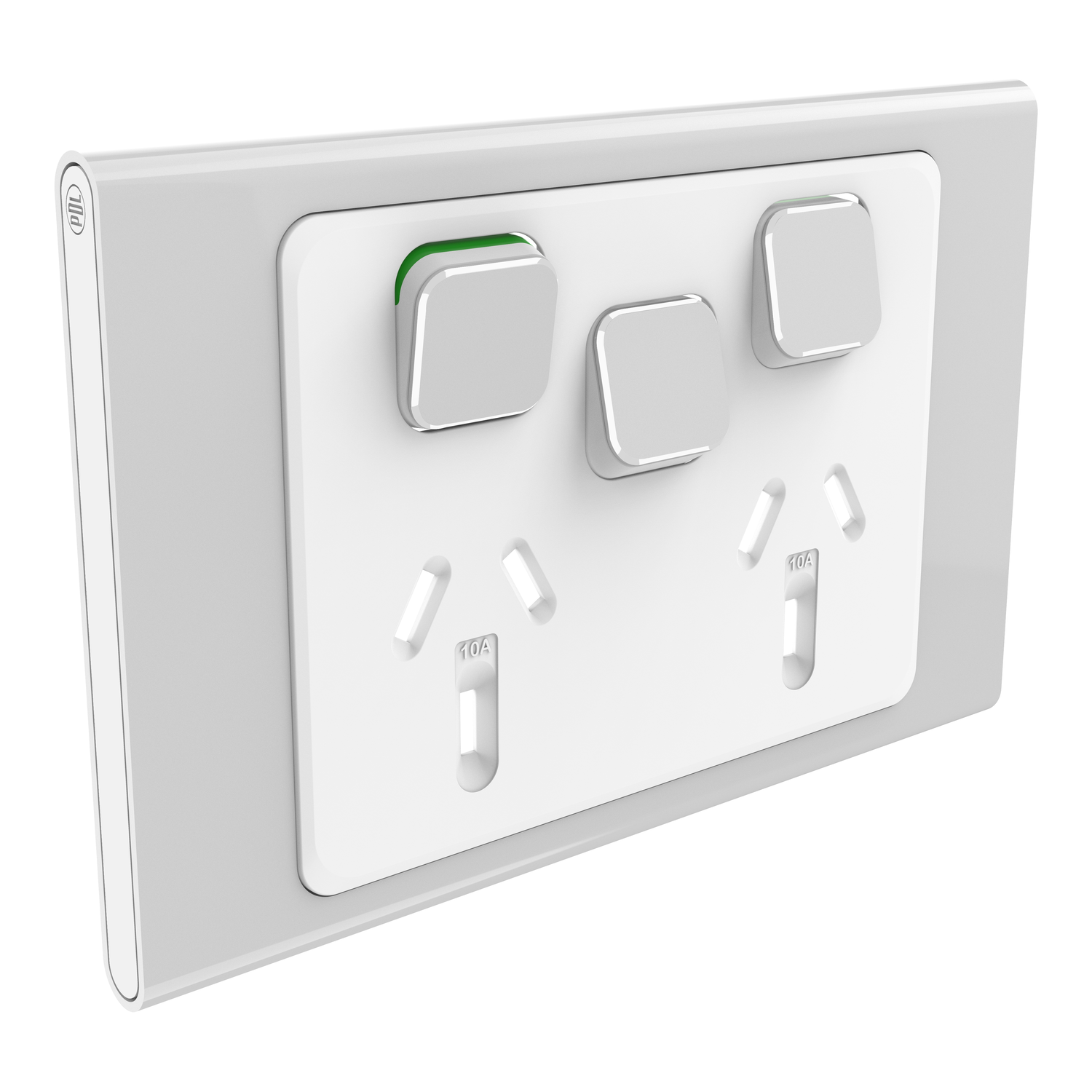 PDL Iconic Styl - Cover Plate Double Switched Socket + Switch Horizontal - Silver