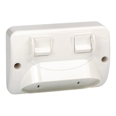 WP Series, Double Switched Socket, 10A Less Enclosure, Grey