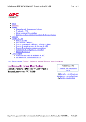InfraStruxure PDU 40kW 208V/208V Transformerless W/ MBP