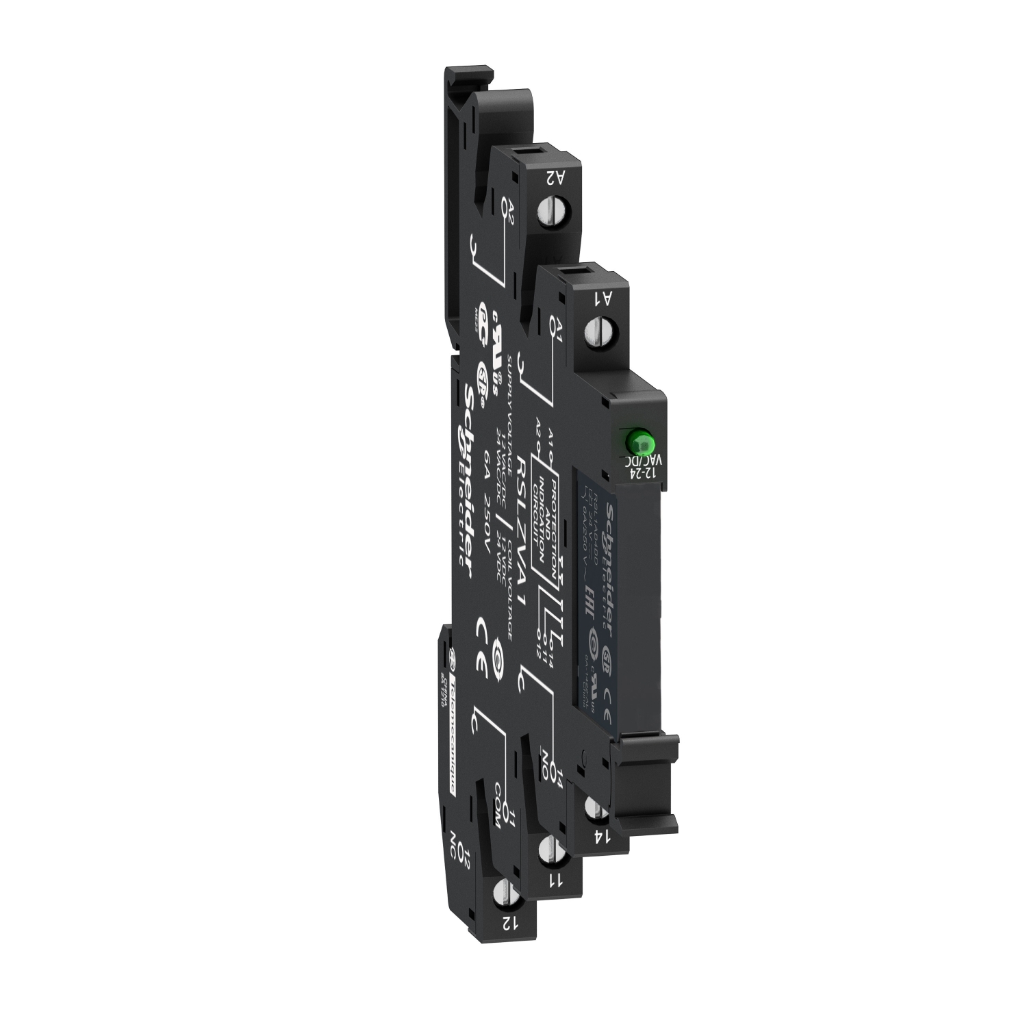 Slim interface relay pre assembled, Harmony, 6A, 1CO, with LED, screw connectors, 12V AC DC