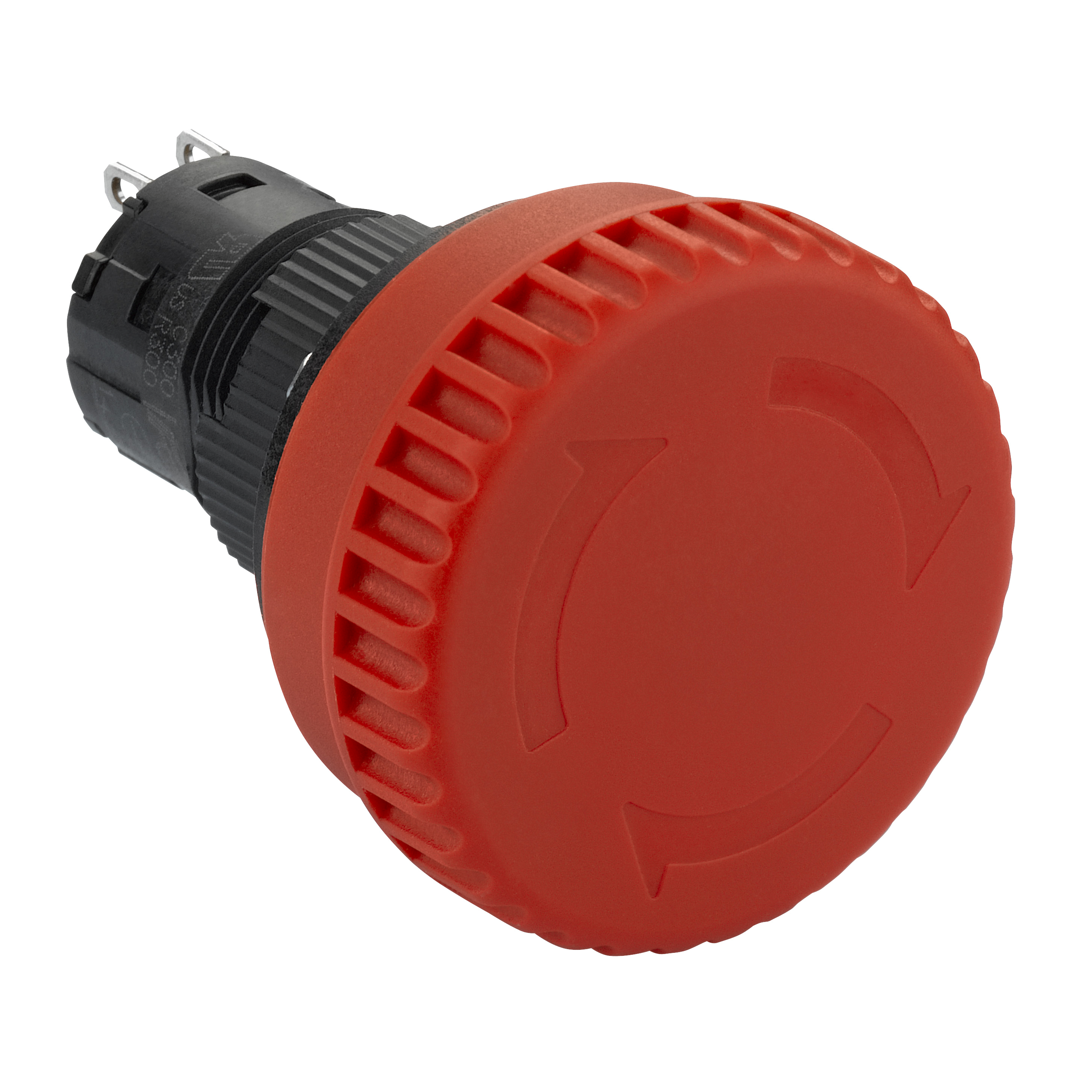 Complete non illuminated mushroom head push button, Harmony XB6E, 16mm, red pushbutton 32mm, trigger turn pull to release, 2NC