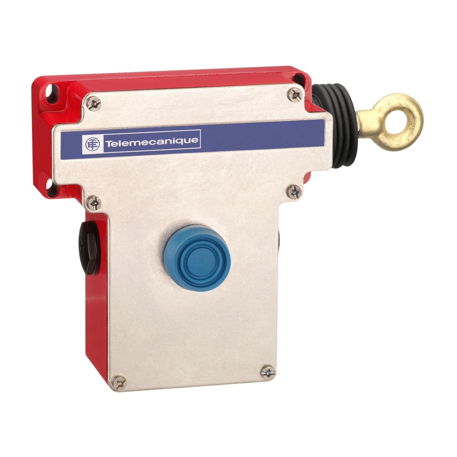 Latching emergency stop rope pull switch, Telemecanique rope pull switches XY2C, e XY2CE, RH side -2NC, booted pushbutton