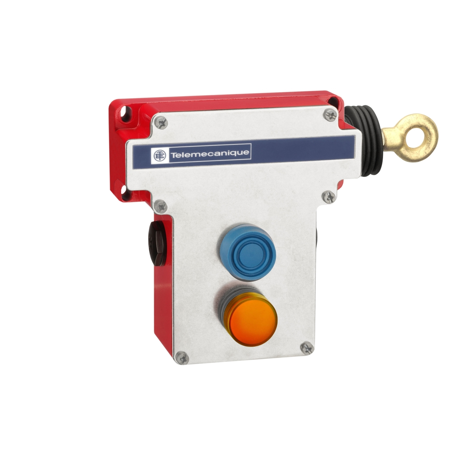 Latching emergency stop rope pull switch, Telemecanique rope pull switches XY2C, RH side, 2NC+2 NO, pilot light 230 V