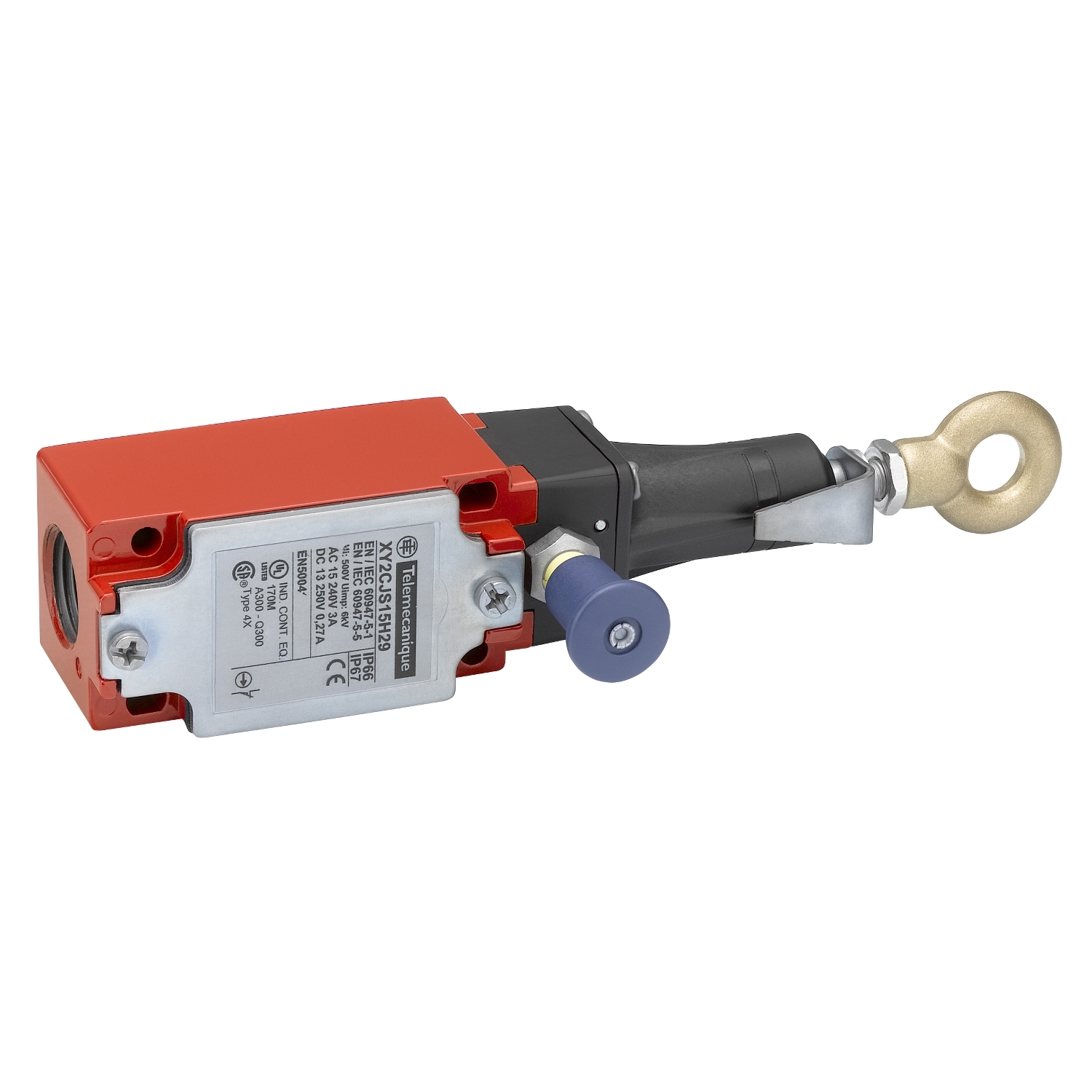 Latching emergency stop rope pull switch, Telemecanique rope pull switches XY2C, e XY2CJ, straight, 2NC ISO M20