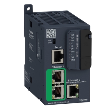 Modicon M251 gépvezérlő PLC elosztott I/O architektúrához, RS232/RS485, 2x Ethernet Modbus TCP/IP, 2