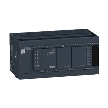 Modicon M241 gépvezérlő PLC, 40 I/O, tranzisztor (source) kimenet, RS232/RS485, RS485, 24 VDC TM241C40T