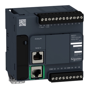 Modicon M221 gépvezérlő PLC, 16 I/O, relé kimenet, RS232/RS485, Ethernet Modbus TCP/IP 100...230 VAC