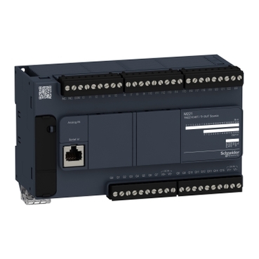 Modicon M221 gépvezérlő PLC, 40 I/O, tranzisztor (source) kimenet, RS232/RS485, 24 VDC