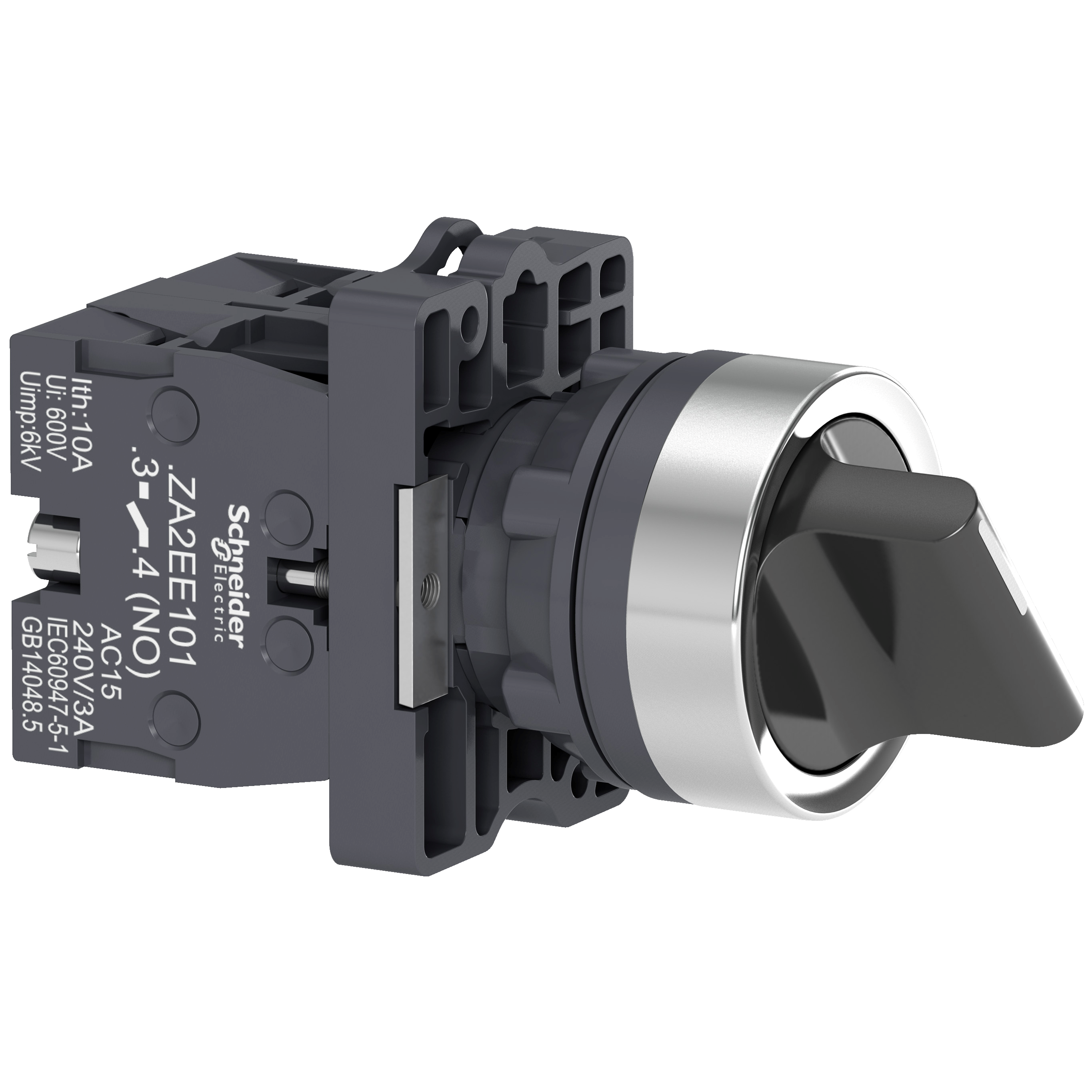 Complete selector switch, Easy Harmony XA2, plastic, black, 22mm, 3 positions, spring return to center, 2NO