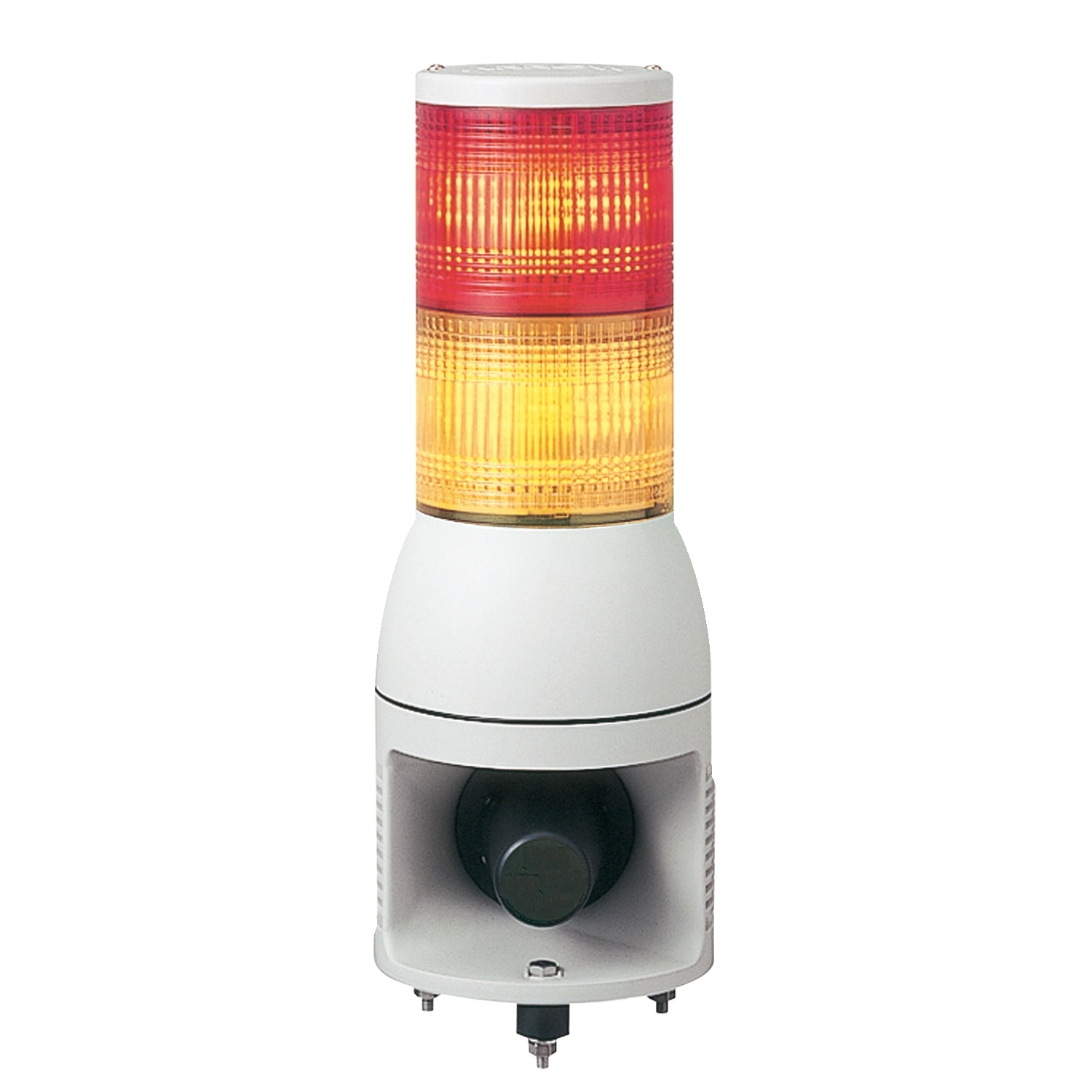 Monolithic tower light， red-orange， 100mm， base mounting， steady or flashing， with siren 0...102 dB， IP54， 100…240 V AC