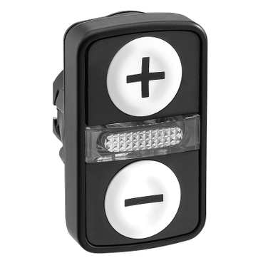 Harmony műanyag világító kettősfejű nyomógomb fej, Ø22mm, visszatérő, 1-1 fehér +/- nyomógomb - ZB5AW7A1715