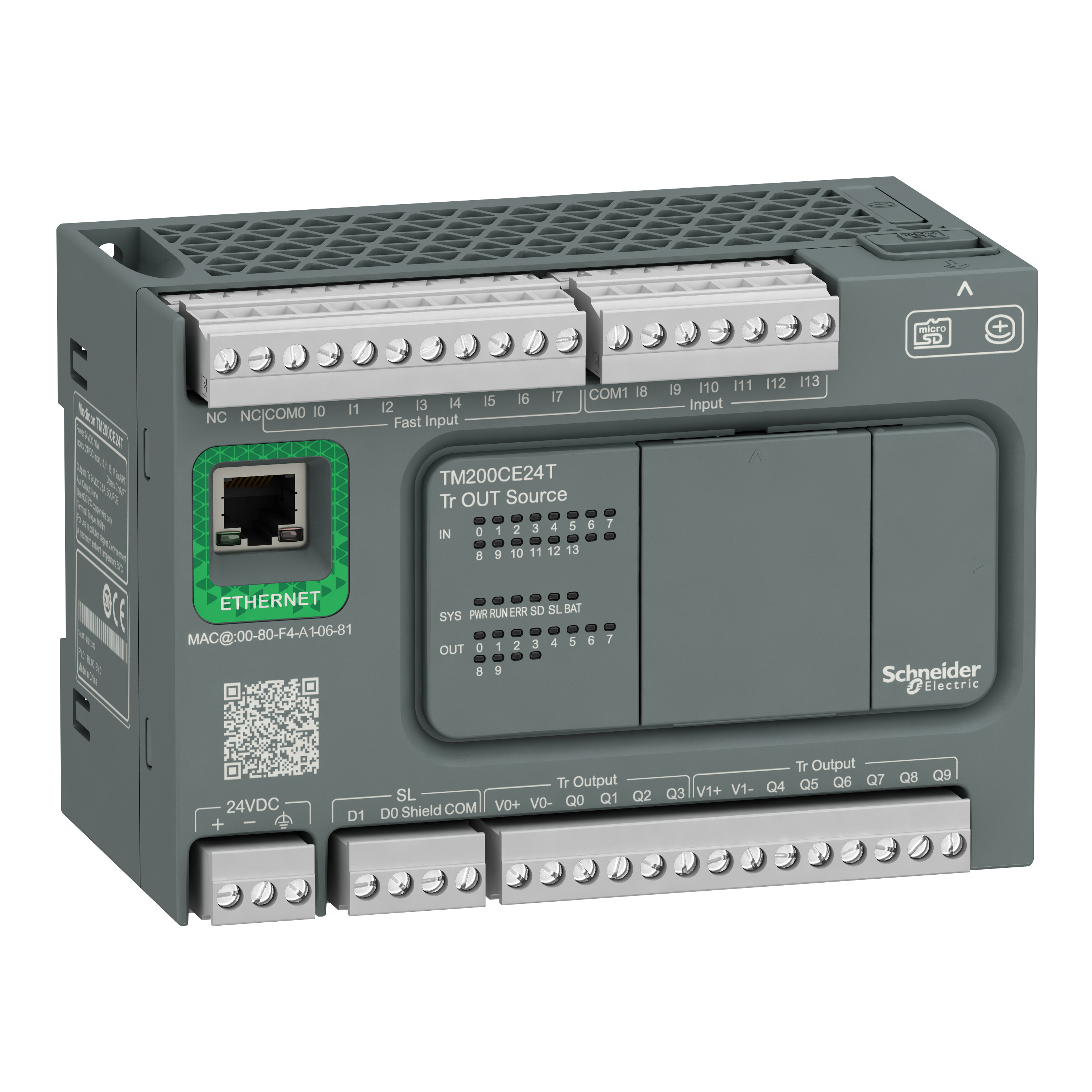 controller, Modicon Easy M200, 24 IO, transistor source, Ethernet