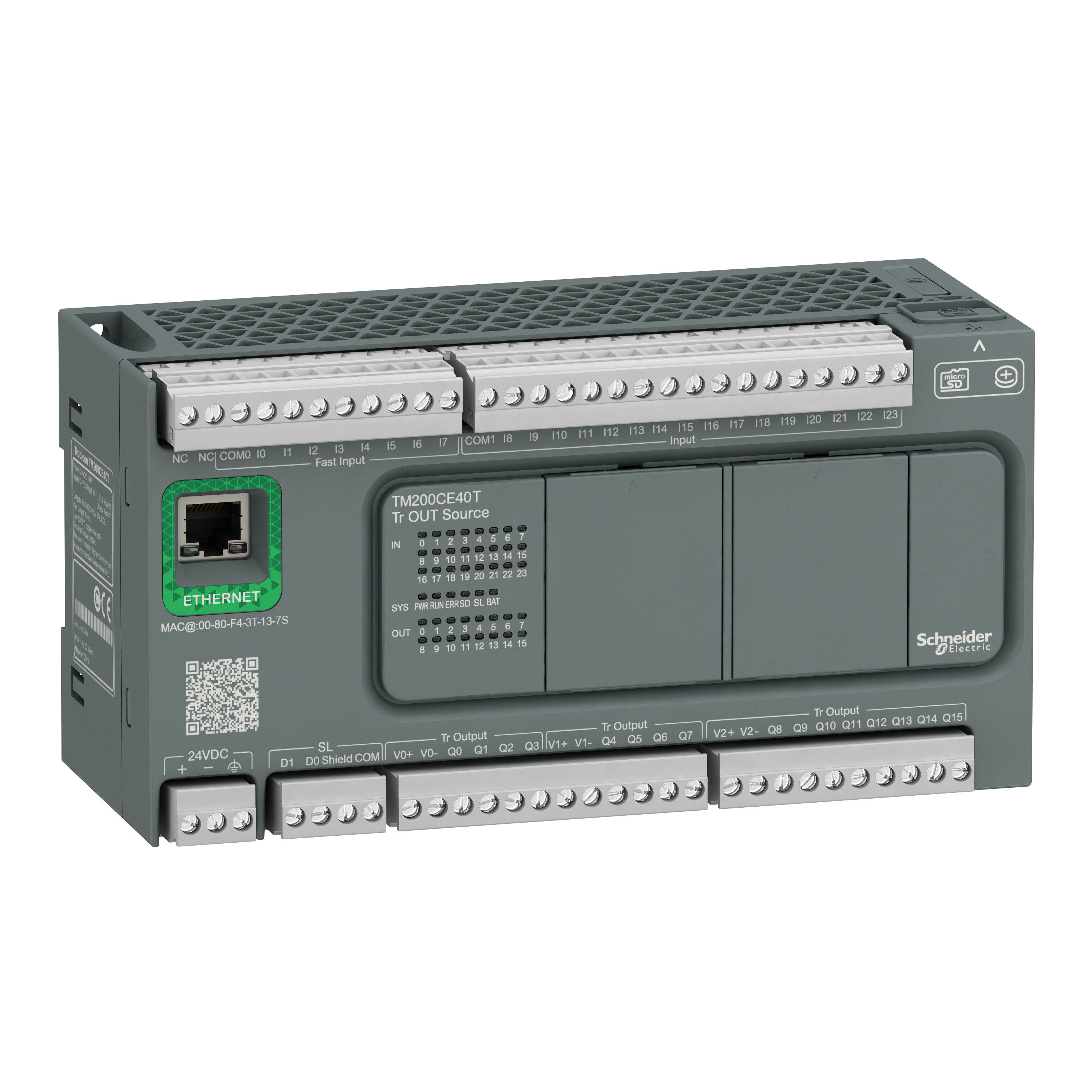 controller, Modicon Easy M200, 40 IO, transistor source, Ethernet