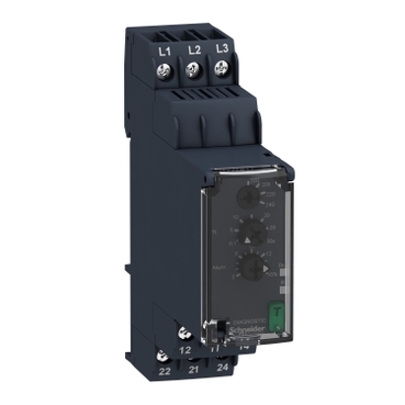 Harmony Control háromfázisú fázisfigyelő relé, kikapcsolás késleltetővel, 2CO, 8A, 200…240VAC RM22TA31