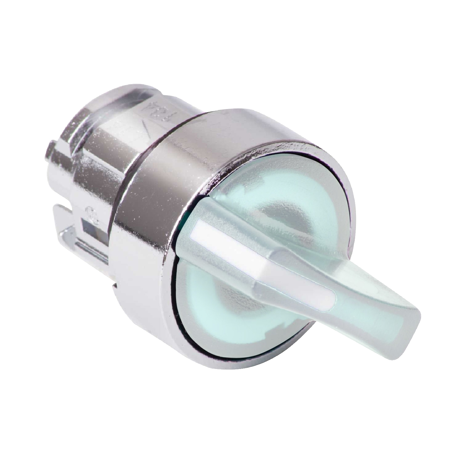 Head for illuminated selector switch, Harmony XB4, metal, white handle, 22mm, universal LED, 2 positions, stay put