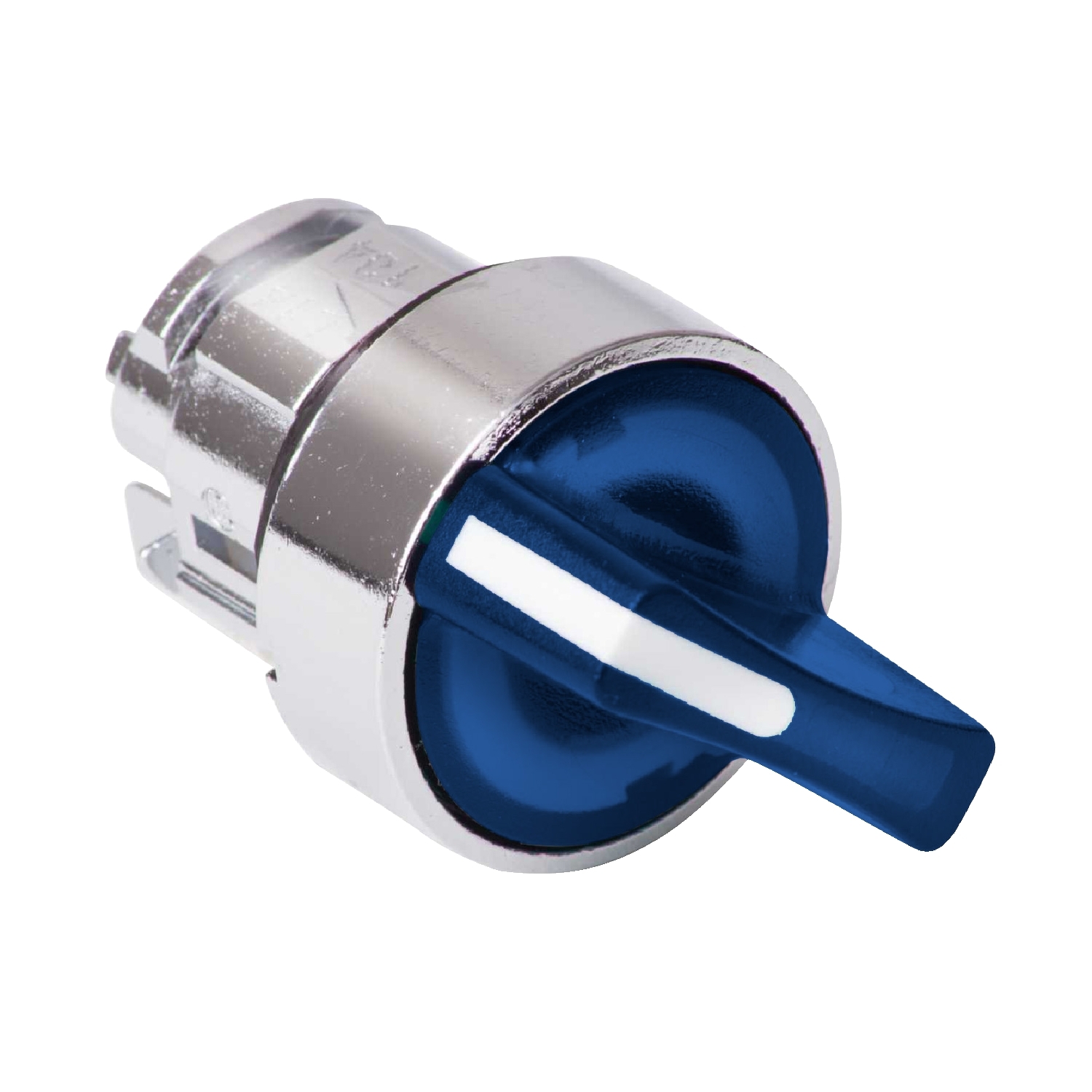 Head for illuminated selector switch, Harmony XB4, chromium metal, blue handle, 22mm, universal LED, 2 positions