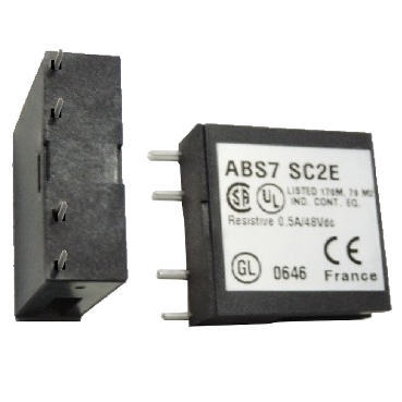 Modicon ABE7 relé, SSR, kimeneti, tekercs 24 VDC, kimenet 5…48 VDC, 0,5 A, 10mm ABS7SC2E