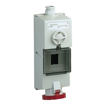 ISOBLOCK Falra szerelhető, reteszelhető aljzat, 3P+N+F, 6h, 63A, 415V, IP65, DIN sínnel 82783