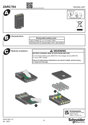 ZARC704 Adaptader Battery, Instruction Sheet
