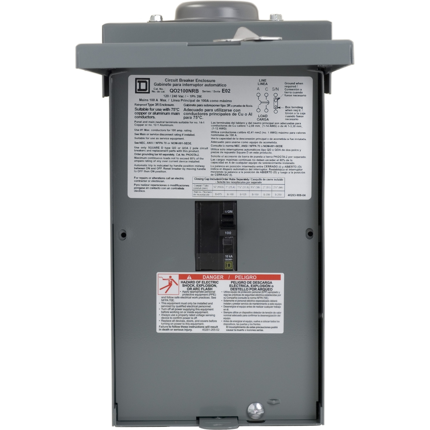 QO2100NRBCP Enclosed circuit breaker, QO, 1 phase, 2 spaces, 100A