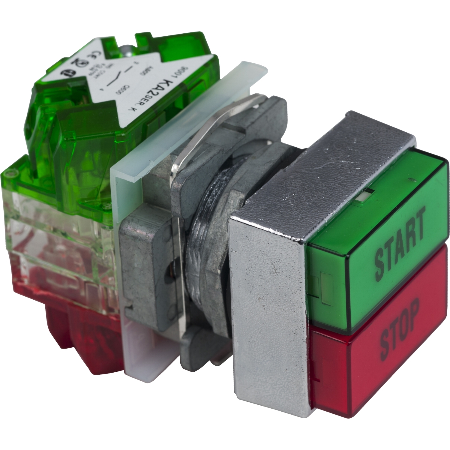 Push button, Harmony 9001K, 30mm 2 push buttons, green marked START / red marked STOP, 10A, 600V AC, 1NO + 1NC