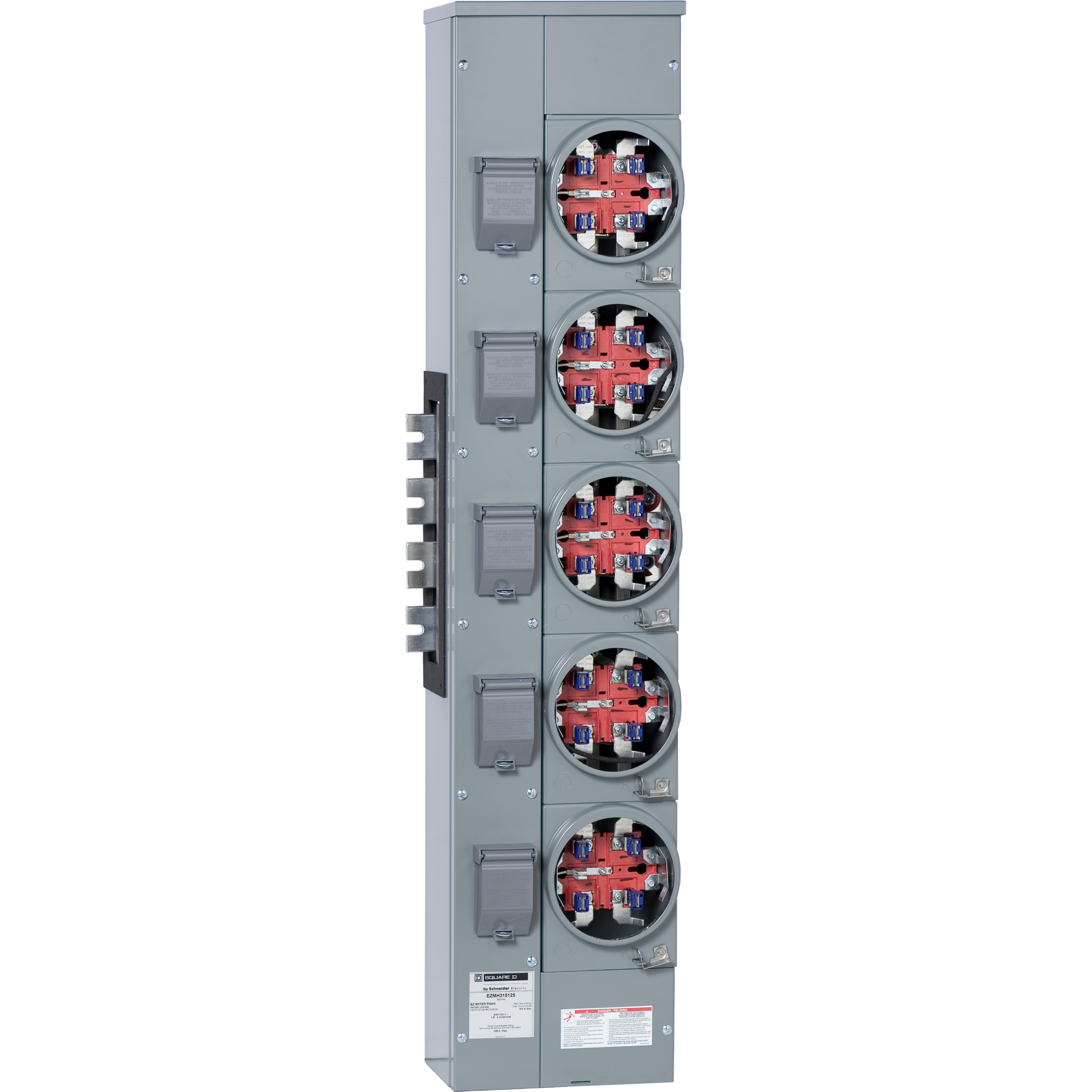 Branch unit, EZ Meter-Pak, 125A, 5 x 5 jaw sockets, 208Y/120VAC, horn bypass, ringless, 1200A Cu busbar