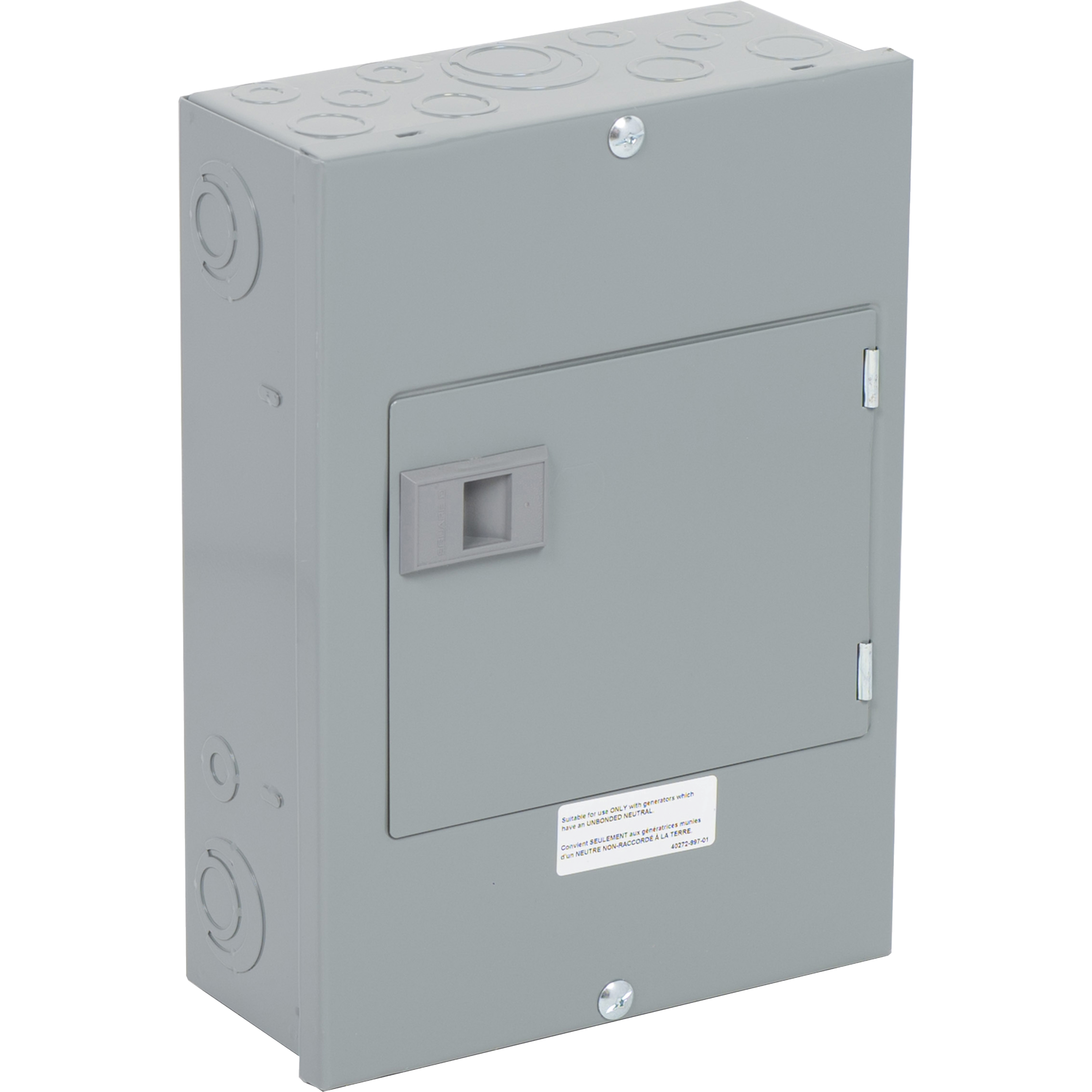 Generator panel, QO, 1 phase, 4 spaces, 8 circuits, 60A main breaker with interlock, NEMA1, surface cover door, CSA