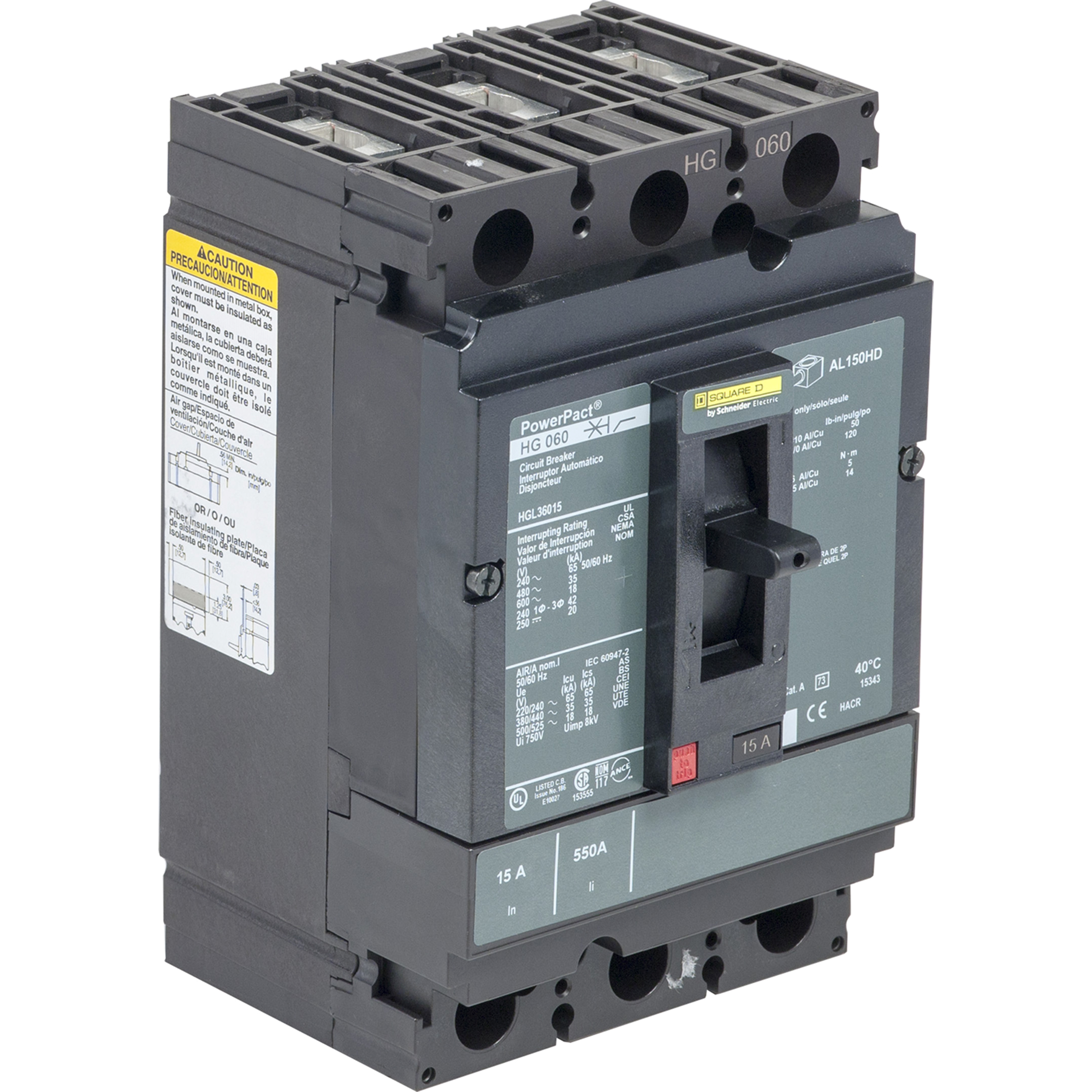 Circuit breaker, PowerPacT H, 90A, 3 pole, 600VAC, 18kA, lugs, thermal magnetic, 80%, control wire OFF end