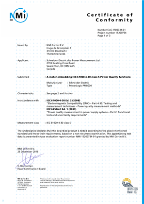 PM8000-IEC61000-4-30 Class S Certificate