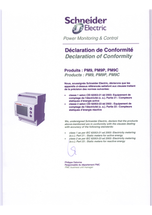 Declaration of Conformity to IEC62053-21/23 (PM9)